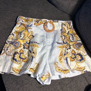 Joie High Waist Floral Print Shorts - Blue and Yellow Size Medium